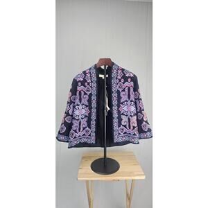 Love Stitch Women’s M Embroidered Boho Jacket Black Purple Pink NWT Festival